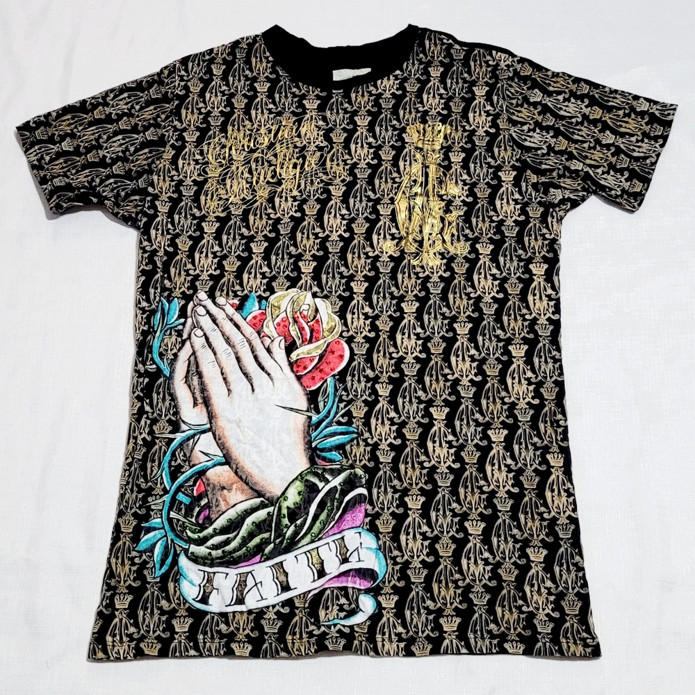Christian Audigier Los Angeles Our Lady Of Guadalupe Prayer Hands Faith Sz XXL